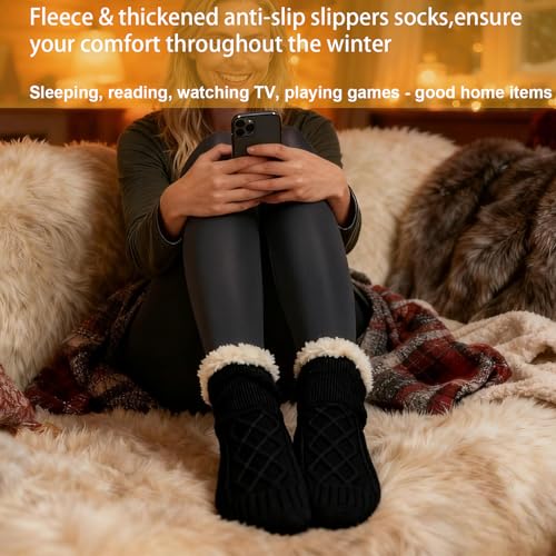 Lykofudi Rutschfeste Hausschuhe Socken für Damen Herren - Warme Winter Anti-Rutsch Stoppersocken mit Plüsch-Futter, Kuschelig & Dick - Ideal als geschenk