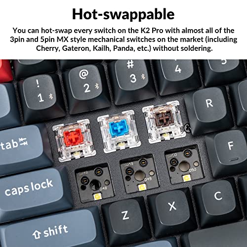 Image of Keychron K2 Pro QMK /VIA Wireless Mechanical Keyboard, Hot-Swappable K Pro Red Switch with 75% Layout Custom Programmable Macro, RGB Backlight, PBT Keycaps Wired Keyboard for Mac Windows Linux