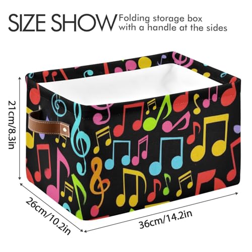 Image of Aslsiy Storage Basket Music Notes Colorful Nursery Bins Black Baby Box Canvas Clothes Shelf Basket Laundry Hamper Gift Basket for Home Closet 1 Pcs