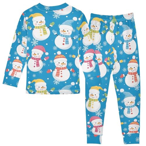 Pajama Sets Long Sleeve Snowmen Pattern on Blue Soft Comfy Sleepwear 2 Piece PJS 3-8T3