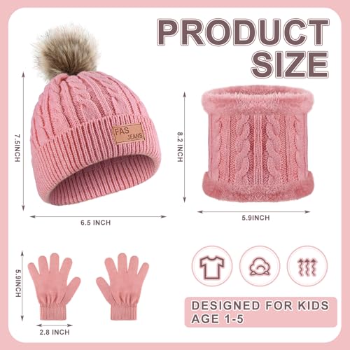 Panitay 2 Sets Winter Toddler Hat Scarf Gloves Set Warm Hat Gloves Knit Neck Scarf for 1-5-6-10 Years Old Girls and Boys2