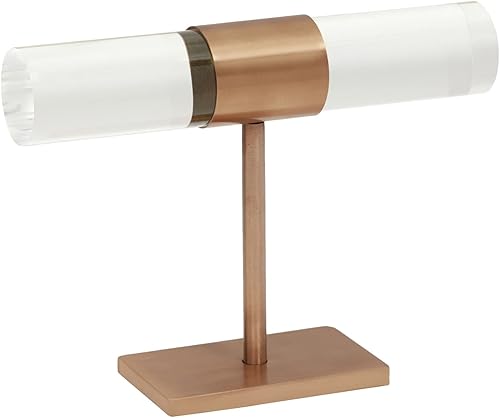 Miniatura 4 de Soporte de joyería acrílico de cobre con barra en T, aretes acrílicos y soporte para pulsera (8 x 6 pulgadas)