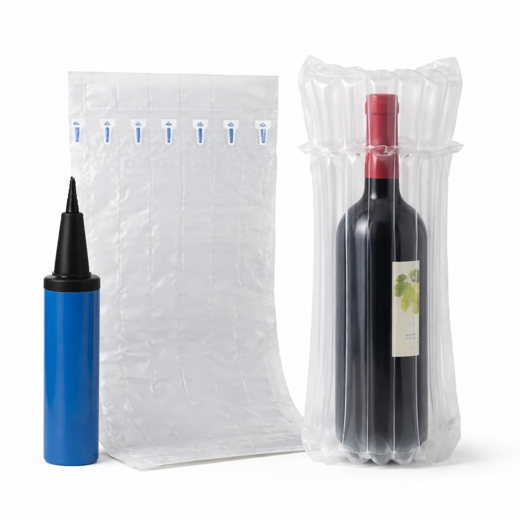 SALiJOHN Wine Bottle Travel Protector Bags, Bubble Cushion Wrap Sleeves for Luggage, Airplane Travel, Transport, Inflatable Bag for Wine, Safety Shipping of Glass Bottles with Free Pump (25)