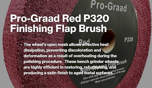 Image of 10 inch x 2 inch x 1-1 /4 inch Red Bench Grinder Polishing Wheel Flap Brush, 320 Grit, Tight Weave, Great for refurb of Golf Clubs and Metal, Non-Woven Wheel for Copper, Metal, Finishing, and Burnishing