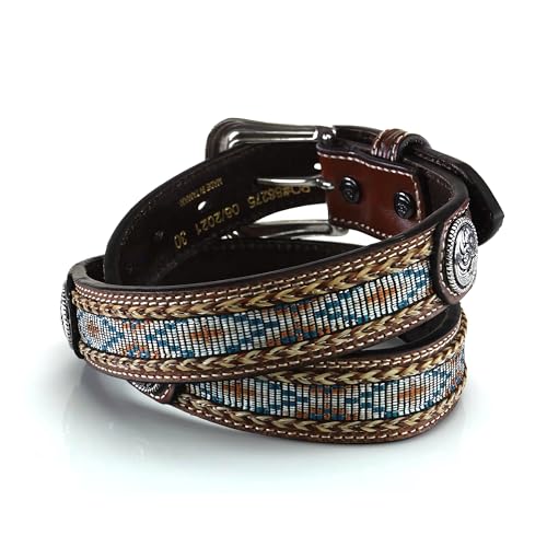 ARIAT Kids' Beaded Tooled Western Belt with Silver Conchos and Removable Buckle3
