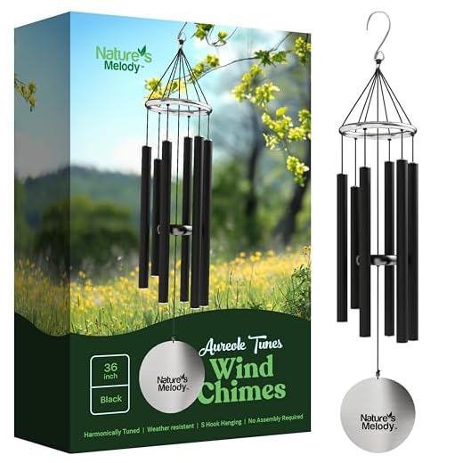 Nature’s Melody Aureole Tunes Wind Chimes – Outdoor Windchime with 6 Tubes Tuned to E Pentatonic Scale, 100% Rustproof Aluminum, Powder Finish & S Hook Hanger for Sympathy, Memorial Gift or Zen Garden