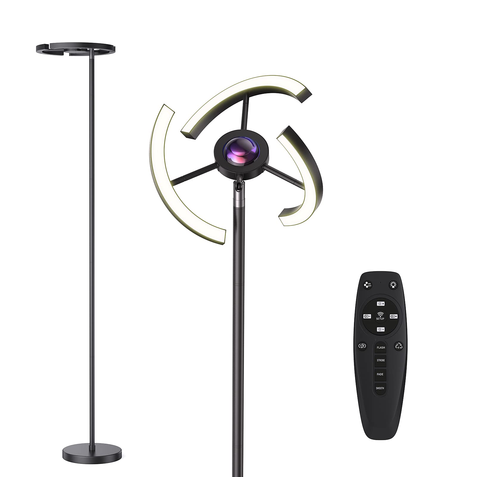 VIUGREUM Floor Lamp, Dimmable RGB Sunset Lamp, Change 7 Colors 2500k-6500k Color Temperature Remote Control, 27W Bright LED, Suitable for Living Room, Office and Bedroom,Lampshade Be Deformed