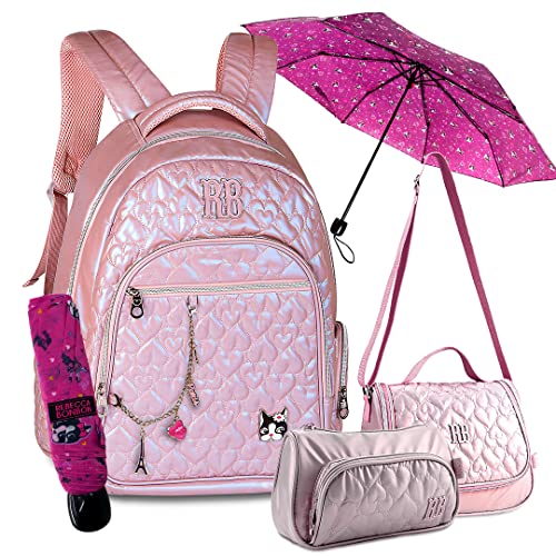 Kit Mochila Escolar, Estojo e Lancheira Rebecca Bonbon RB3125 (Rosa)