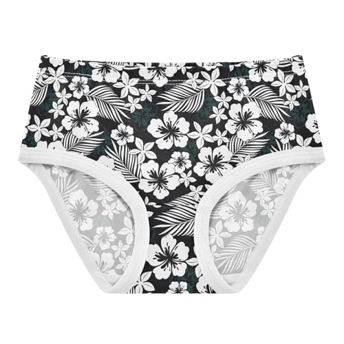 Little Girls' Soft Cotton Underwear Kids Breathable Comfort Black Hibiscus Flower Panties Briefs Toddler