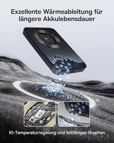 Baseus Enerfill FM11 MagSafe Powerbank 10000mAh 22.5W Magnetische Power Bank USB C, Kabellose Externe Handyakkus Mini Wireless Kompatibel mit iPhone 17/16/15/14/13/12/Pro/Pro Max Serie, Schwarz 6