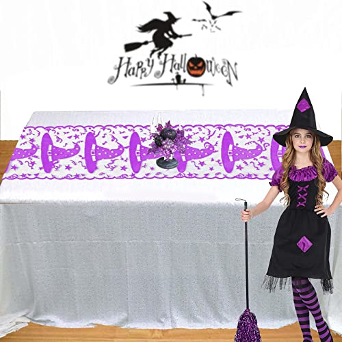 Halloween Table Runner - Lace Witch Hat Table Runner For Halloween Table Decorations - Halloween Masquerade, Dinner Party, Costume Party, Scary Movie Nights Table Decorations (Purple) #TOP4