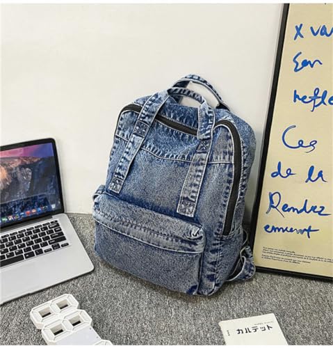 Image of MaxxCloud Vintage Denim Laptop Backpack Casual Canvas Daypack Handbag Purse Lightweight Rucksack Shoulder Bag