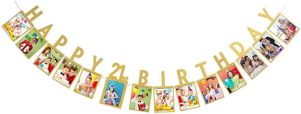 Dusenly Gold Happy 21st Birthday Photo Banner Photo Props Bunting Garland for 21st Birthday Party Decorations