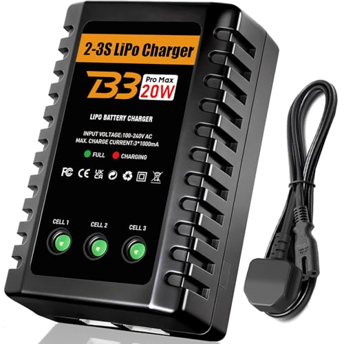 HTRC Chargeur Lipo pour Batteries 2S/3S (7.4V-11.1V) – Chargeur Équilibreur Rapide 20W, Compatible avec Voitures, Bateaux, Airsoft, Drones et Quadcopters RC