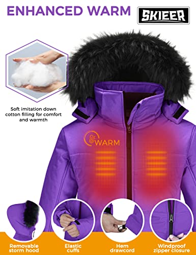 Skieer Women's Skiing Jacket Warm Winter Snow Coat Windproof Hooded Rain Jacket(Purple,Large) #TOP4