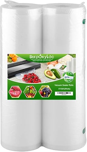 SurpOxyLoc Paquete de 2 bolsas selladoras al vacío de 8 x 50 pulgadas sin BPA, resistentes, ideales para almacenamiento de sellos al vacío y al vacío