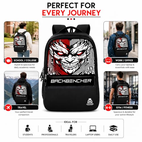 Image of HACKER Laptop Backpack for Men & Women | Stylish & Printed Backpack | Durable School, College & Office Bag | Spacious Travel Backpack with Padded Laptop Compartment & Adjustable Straps