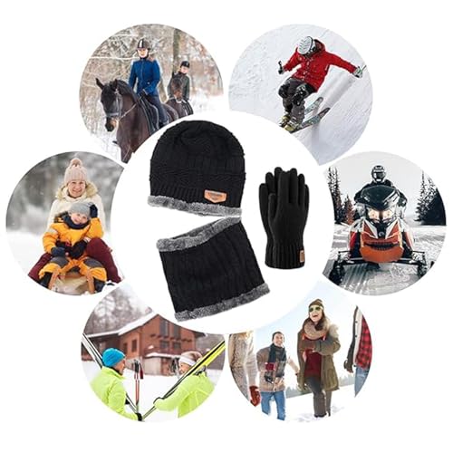 Mütze Schal Handschuhe Set für Herren und Frauen - 3 in 1 Winterset Mit Touchscreen Handschuhen und Wärmer