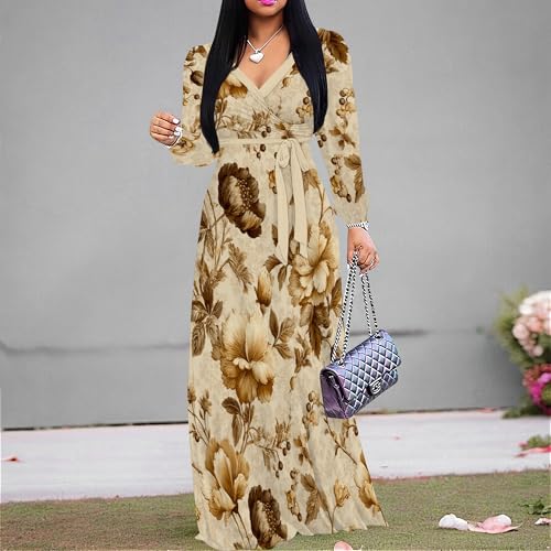 Image of PinkPatty Women's Long Sleeve Maxi Dress Plus Size Casual V Neck Wrap Dress with Pockets&Belt