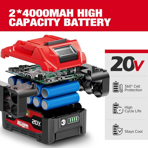 Alloyman Cordless Impact Wrench, 1475Ft-lbs (2000N.m) 1/2 High Torque Brushless Impact Gun, 20V Power Impact Driver, 2*4000mAh Battery,3 Sockets, Brushless Motor Variable Speeds for Car/Truck RV/Mower