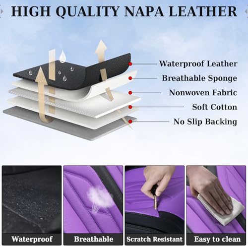 Image of Coverado Front Seat Covers, Leather Seat Covers for Cars, Car Seat Covers Front Seats, Automotive Seat Covers Car Seat Protector Car Accessories Fit for Most Sedans SUV Pick-up Truck(Black&Purple)