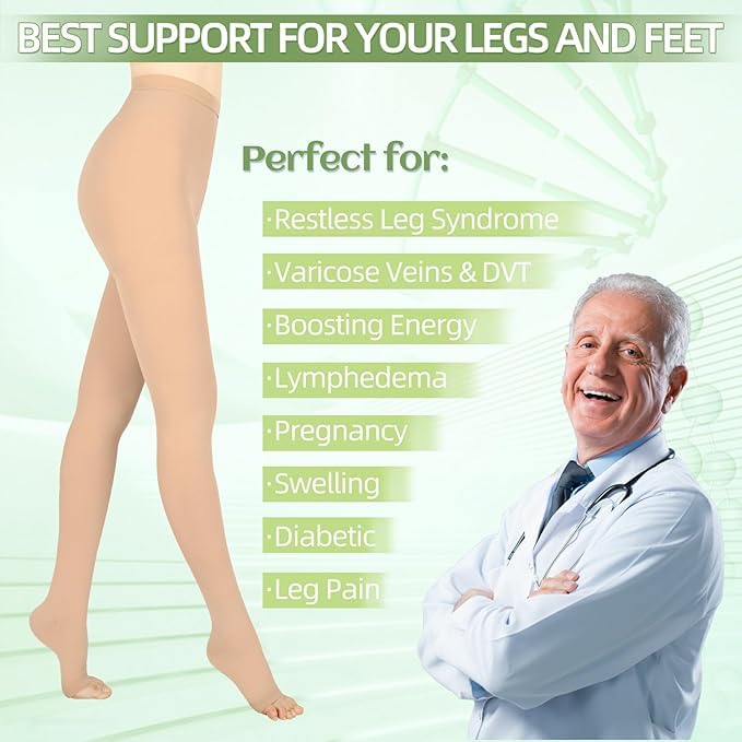 Image of 15-20mmHg Compression Pantyhose Stockings for Women & Men, 2 Pairs