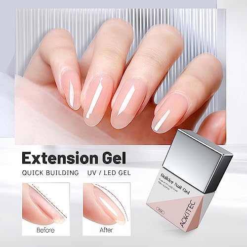 Aokitec 7-In-1 Pink Gel Builder 15Ml Building Nail Gel Nail Polish For Strengthener Gel,Extension Gel,Rhinestone,Base Coat,False Nail Tips Glue Gel In A Bottle With Brush Soak Off Uv Led Gel Nail #TOP1