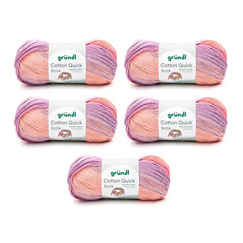 Gründl Wool Cotton Quick Batik Knitting Yarn/Crochet Yarn (Yarn with Colour Gradient 100% Cotton, Oeko-Tex Certified