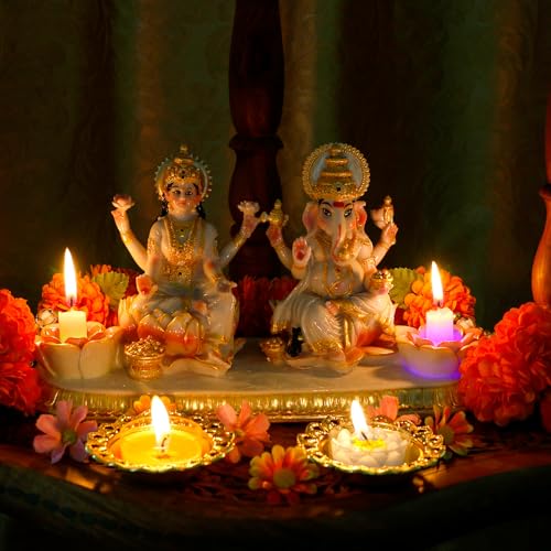 Estatua de Ganesha y Lakshmi 5.3 in acabado marmol miniatura 4