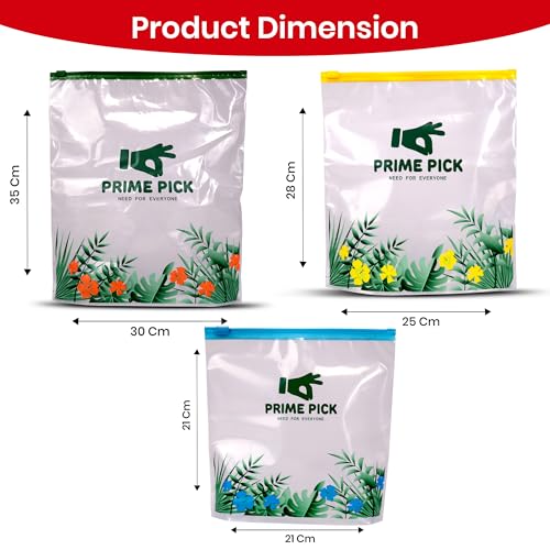 Image of Prime Pick Fresh Lock Zip Storage Bags Reusable Food Storage Zip Lock Bags 120 Micron Leak Proof Double Zipper BPA Free Food Grade Freezer Microwave Safe Multicolour Small Medium Large Pack of 60