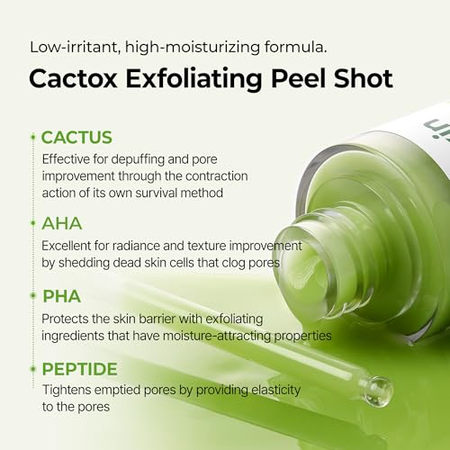 Image of Dr.Melaxin Cactox Exfoliating Peel Shot Serum - Gentle AHA /PHA Facial Exfoliator with Cactus Extract & Peptides, Pore Minimizing, Blackhead Removal, Moisturizing Hydrating Glow for All Skin Types