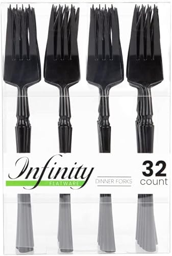 Miniatura 6 de Blue Sky Infinity Flatware - Tenedores desechables negros  32 unidades  Cubiertos de plástico duro para eventos y fiestas elegantes