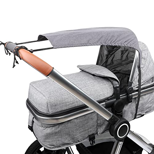 Pare Soleil Poussette Universelle Toile Anti-UV UPF 50+ Réglable Bébé Poussette Auvent Ombrelle Poussette avec Sac de Rangement pour Poussette Nacelle Landau Couffin - Gris