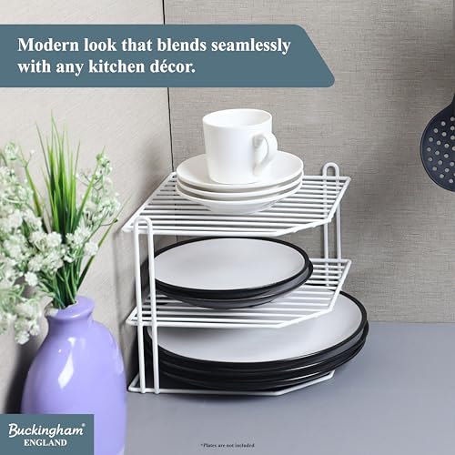 Buckingham 3 Tier White Corner Plate Rack Kitchen Cupboard Tidy Storage Organiser Dish Rack Space Saving Shelf Organiser 23 Cm - 5