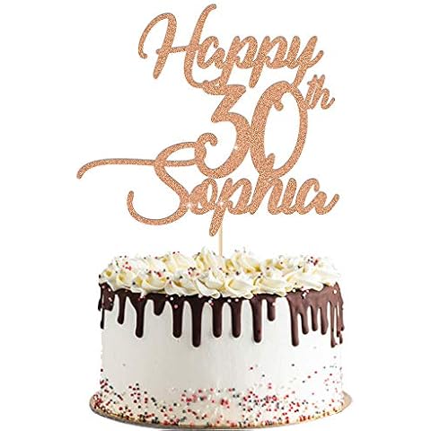 Personalised Birthday Cake Topper | Customized Happy Birthday Cake Decoration with Any Name and Age | Multicolour Glitter Cake Topper 30th 40th 18th 21st | Rose Gold Cover