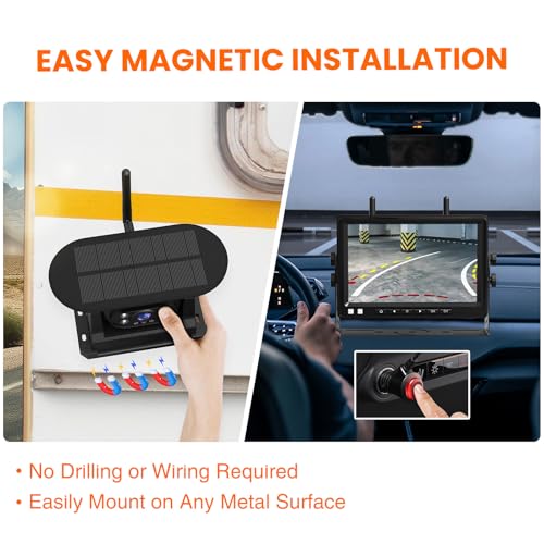 Image of Wireless Backup Camera, No Complex Wiring Portable Magnetic Solar HD 1080P Backup Camera System with 7 inch Monitor for RVs Campers Trucks