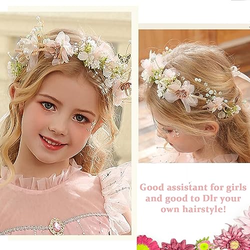 Image of SANNIDHI Flower Crown For Girls Princess Tiara For Girls Kids 8 Years Old+ Wedding Bridal Floral Hair Band For Women Dress Up Hairband For Party Birthday First Communion Gift, Multi