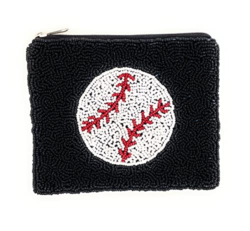 BASEBALL Coin Purse Pouch, Coin Purse Pouch, Beaded Coin Purse, Cute Coin Purse, Beaded Purse, Baseball Fan Coin Purse, Best Friend Gift, Wallets for Her, Black Coin Purse, Baseball Gifts