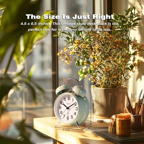 Image of AYRELY Super Loud Alarm Clock for Heavy Sleepers Adults,Twin Bell Retro 4 Inch Silent Non-Ticking Quartz with Backlight, Metal dial, Alarm Clocks for Bedrooms Bedside (saga Green)