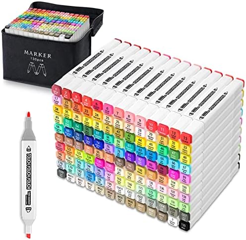 Tommax 130 Colors Dual Tip Alcohol Markers, Sketch Markers Set for Kids Adults Artists Painting, Coloring, Sketching, and Drawing Alcohol Based Markers Pen