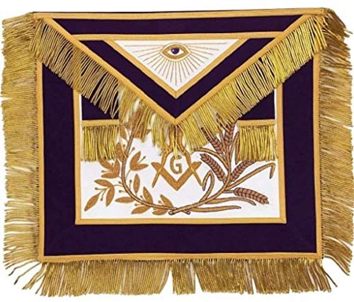 Tablier carré brodé MASTER MASON violet avec G maçonnique pour loge