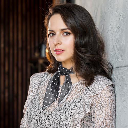 Polka Dot Scarf 1950s Chiffon Scarf Retro Hair Tie Sheer Square Polka Dot Headband for Women Retro Hair Tie Black and White Chiffon Sheer Vintage Neckerchief for Women2