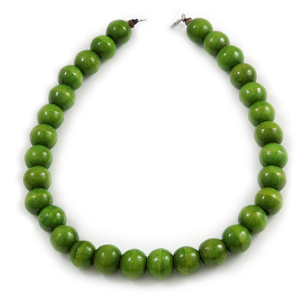 Avalaya Collana In Legno Verde Lime: Perline Tonde E Anelli, 48 Cm - 5