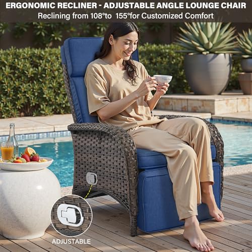 Belord Versatile Outdoor Recliner Chair - Reclining Patio Chair with Adjustable Backrest and Footrest, All-Weather Wicker Chaise Lounge Chair Outdoor for Pool Deck Brown