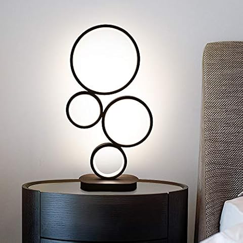 YOUNGFIT IYUNXI ModernTable Lamp, Circle Lamp, Bedside Table Lamp,14W 3 Light Color Settings,10 Levels of Dimming, Iron Craft Black, for Bedroom Living Room Office Nightstand Lamp Cover