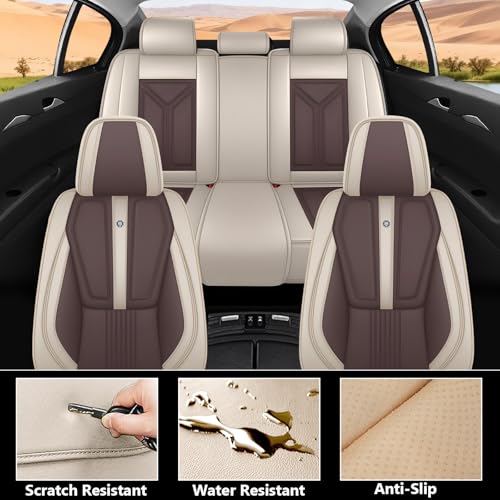 Image of Custom Car Seat Covers for Chevy Blazer 2019-2026,Easy install,Beige Brown | nappa leather seat protector,full coverage seat covers,all weather seat cover,waterproof,anti-slip,easy clean,5 seat Standard