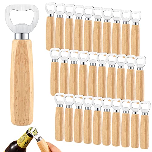 Lounsweer 30 Pcs Wood Wine Bottle Opener Stainless Steel Bottle Opener Wood Handheld Heavy Duty Bartender Bottle Openers Cider Engraved Gift Set For Kitchen Wedding Party Bar Home Restaurant cover
