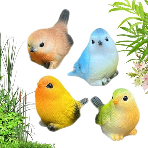 Genérico Pájaros En Miniatura,4 Estatuas De Aves para Jardín Y Exterior - Figuras Realistas De Gorrión En Resina Decorativas para Jardín, Patio, Estanque, Mesa, Macizo De Flores Y Espacios Exteriores