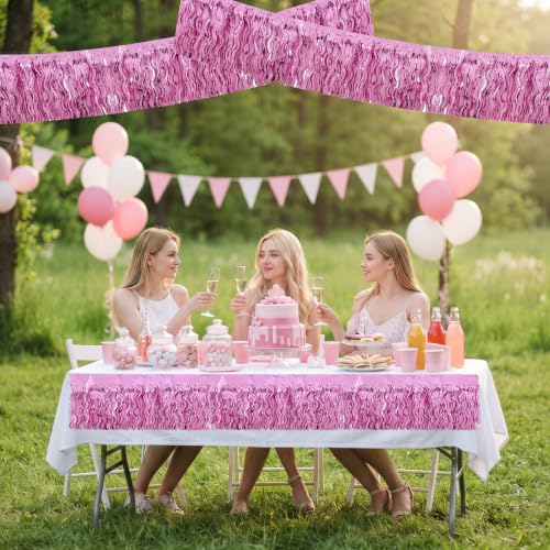 Image of BEISHIDA 3 Pack Pink Wavy Foil Fringe Garland 30ft Tinsel Wall Decor