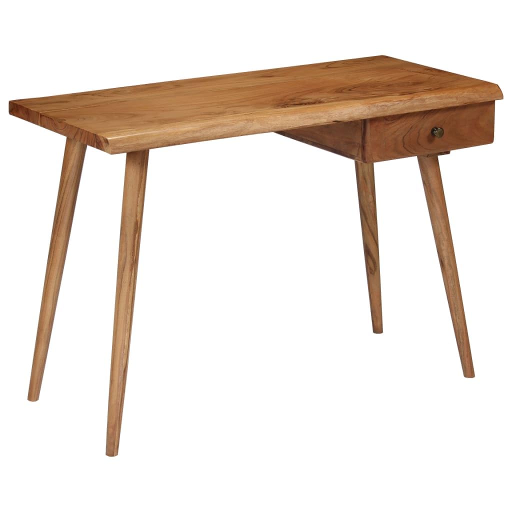 Biurko z litego drewna akacjowego, 110 x 50 x 76 cm, z szufladą i naturalną krawędzią, polerowane i lakierowane, biurko komputerowe do biura, biura domowego, gabinetu, z miejscem do